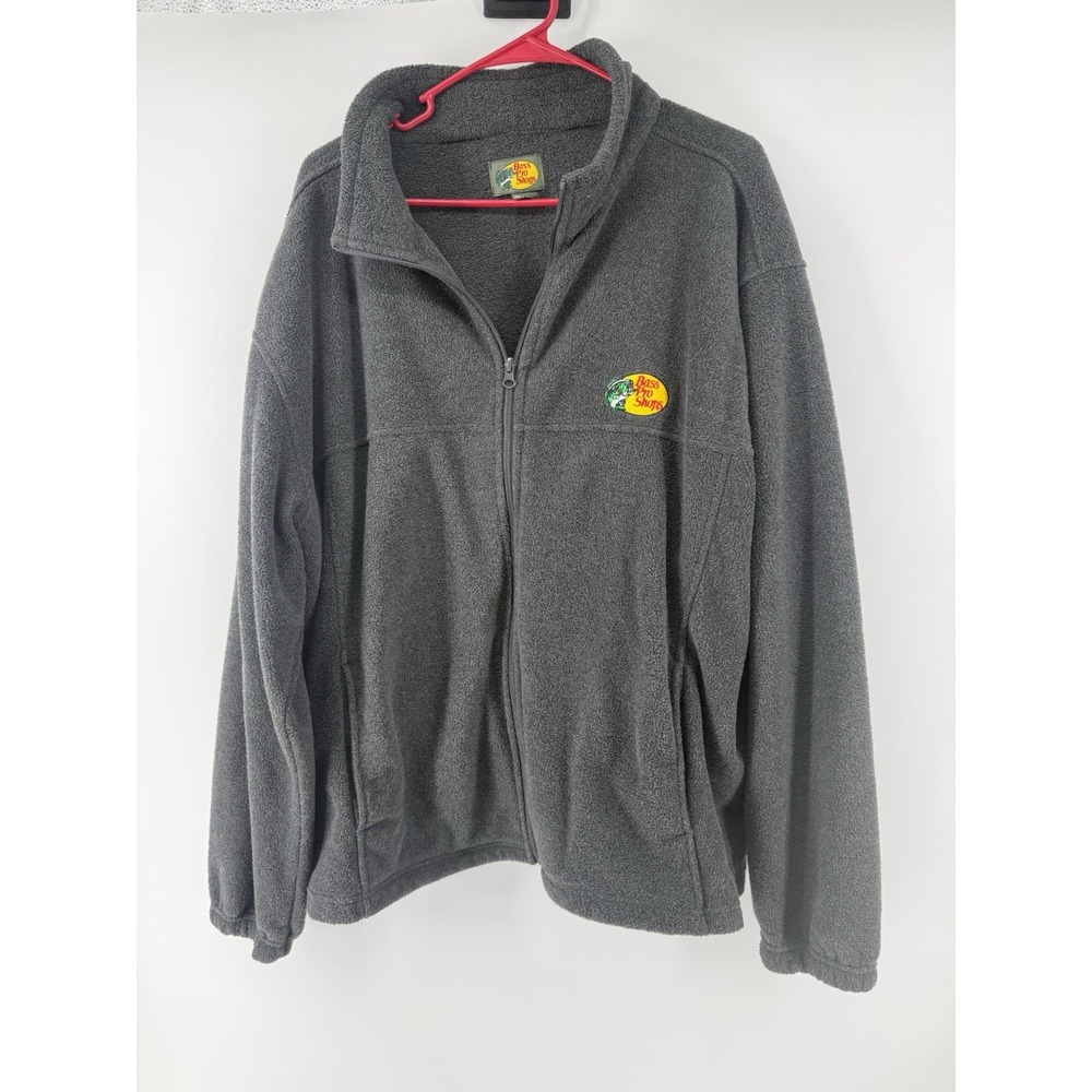 Bass Pro Shops Men's XXL Gray Fleece Full Zip Jacket Embroidered Logo Outdoor